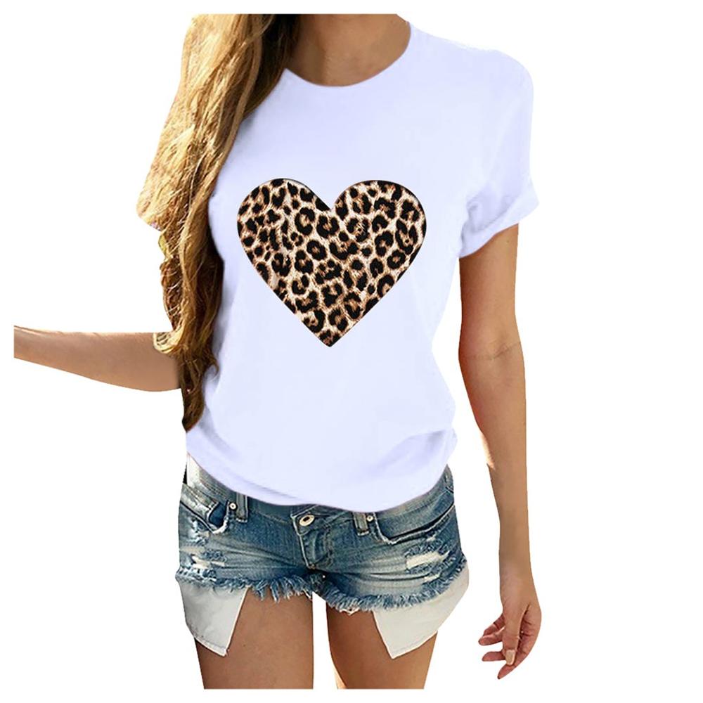 Women T-Shirt Leopard Heart Print
